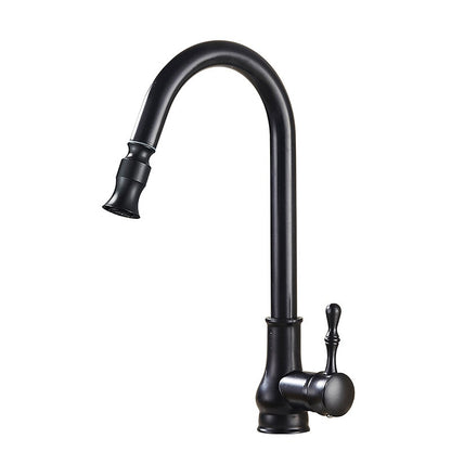 Robinet de cuisine en laiton massif – Doré antique ou noir, douchette extractible, rotation 360°, style ancien